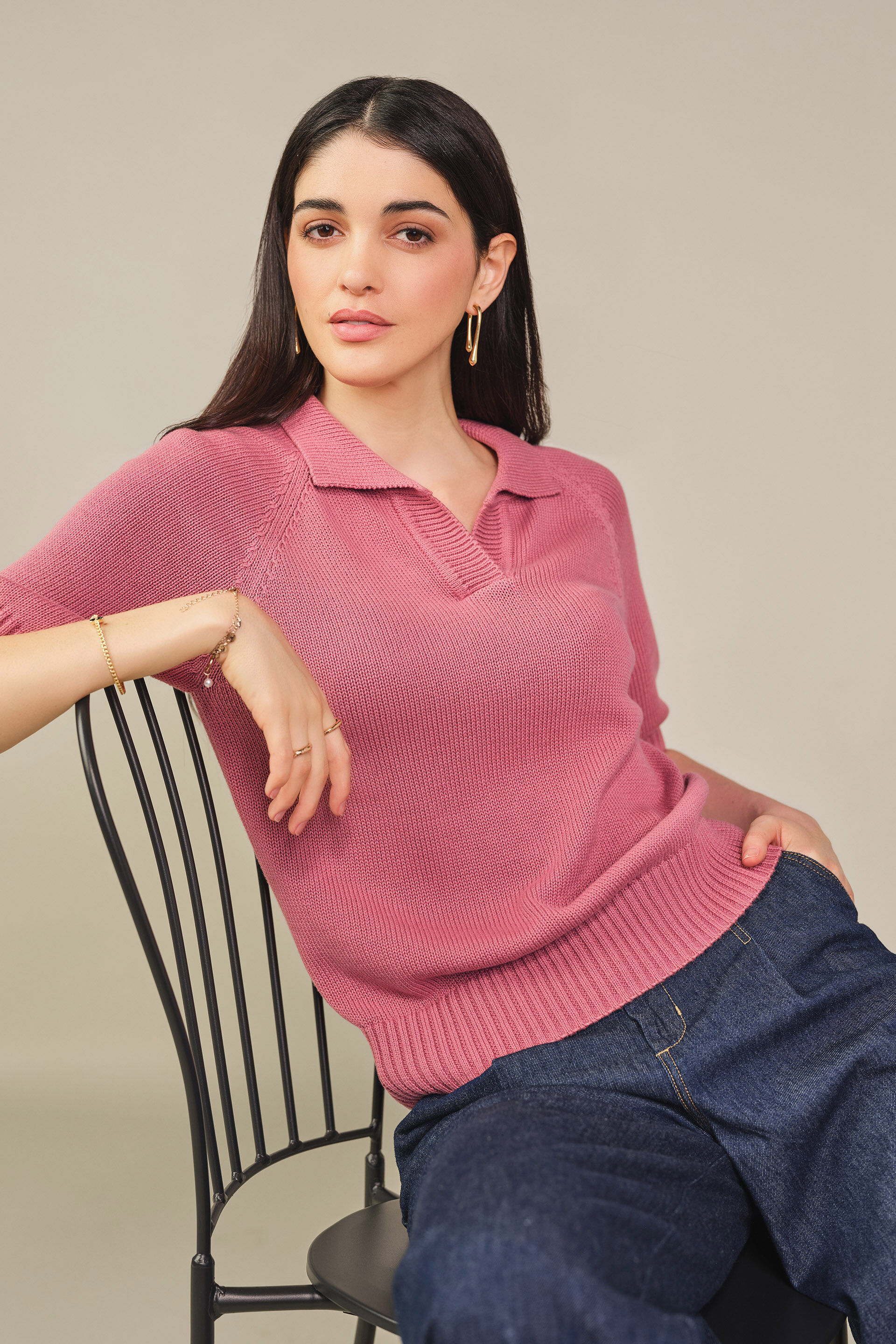 Solid Polo Top in Pink, Pink, image 3